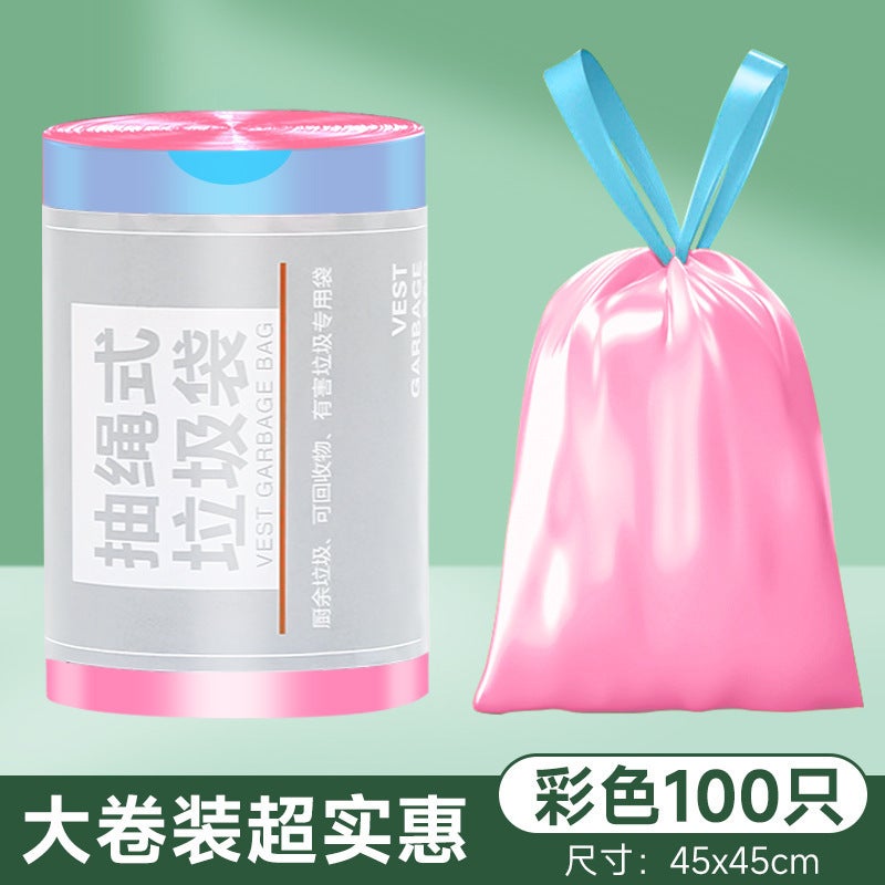 【Drawstring Type, Extra Thick, Large Roll】Garbage Bags With Handles, Kitchen Extra-Large Bags, Drawstring Garbage Bags, Thickened - Image 1
